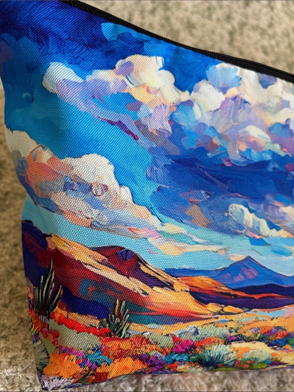Blue Southwest Santa Fe Desert Landscape Cosmetic Bag NWT 10”x7.5”